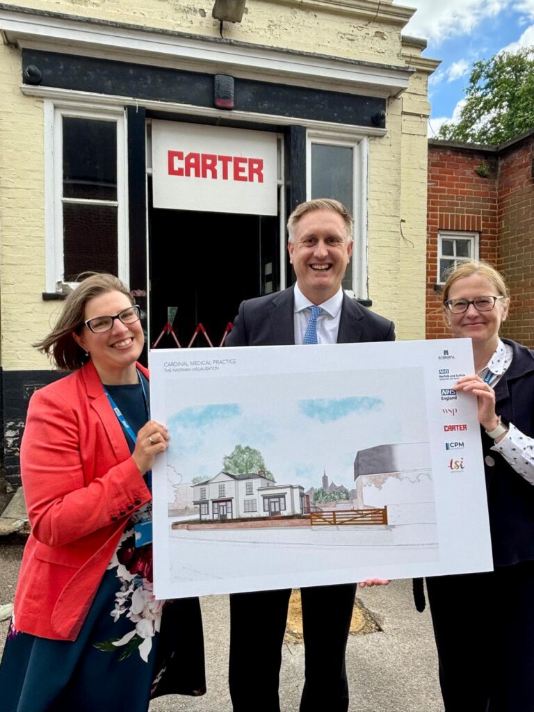 Ed with Emily Marsh from the ICB Estates Team and Maddie Baker-Woods, Executive Director of Primary Care and Neighbourhood Health for Suffolk