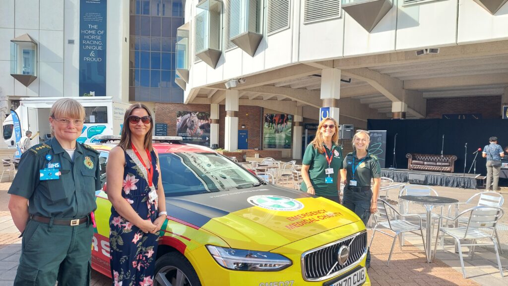 Paramedics standing by Emergency Medical Charity car