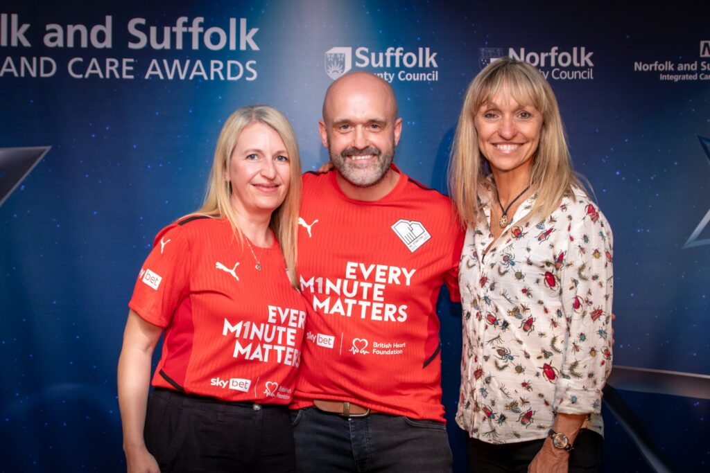 Michaela Strachan with Andy Wall and his wife. Andy has led a campaign to encourage more people to learn CPR.