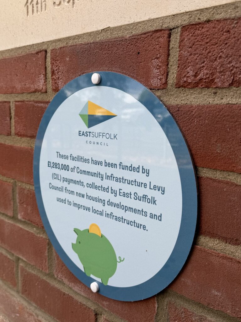 Recognition plaque highlighting the funding support behind the extension and refurbishment project