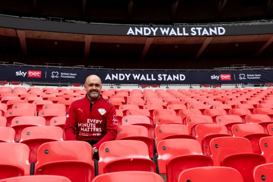 Andy Wall sitting in his stand at Wembley