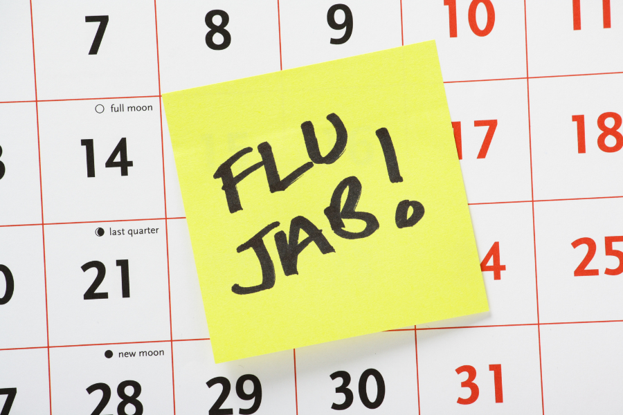 Calendar with 'flu jab' post it